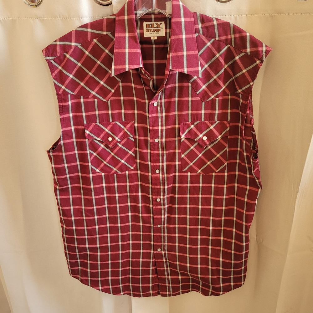 Ely Cattleman Western Mens Shirt Medium Plaid Pearl Snap Cowboy Rodeo Work 21715